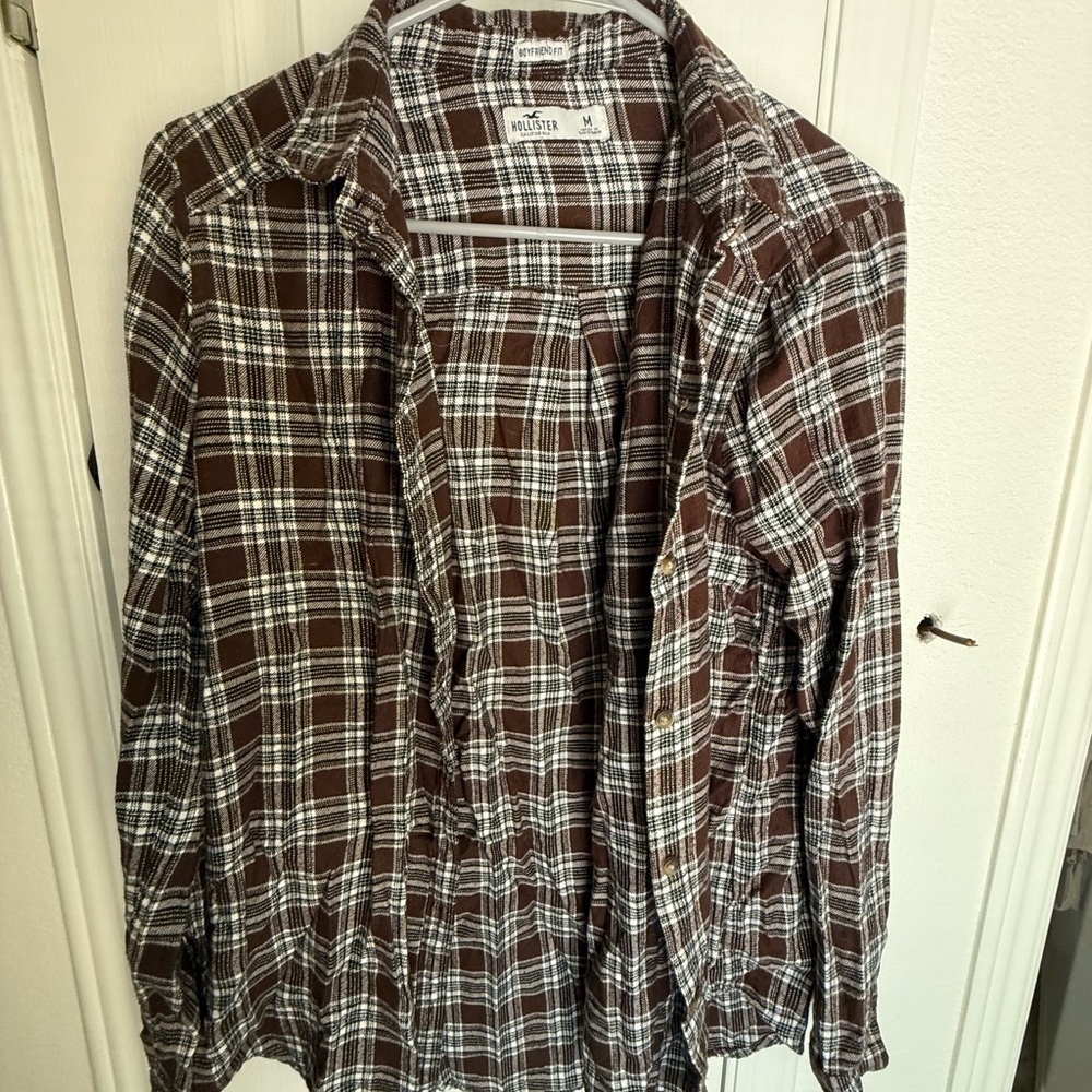 Hollister Brown and White Plaid boyfriend flannel